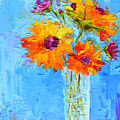 Yellow Daisies Flowers - Peonies in a Vase - Modern Impressionist Knife Palette Oil Painting